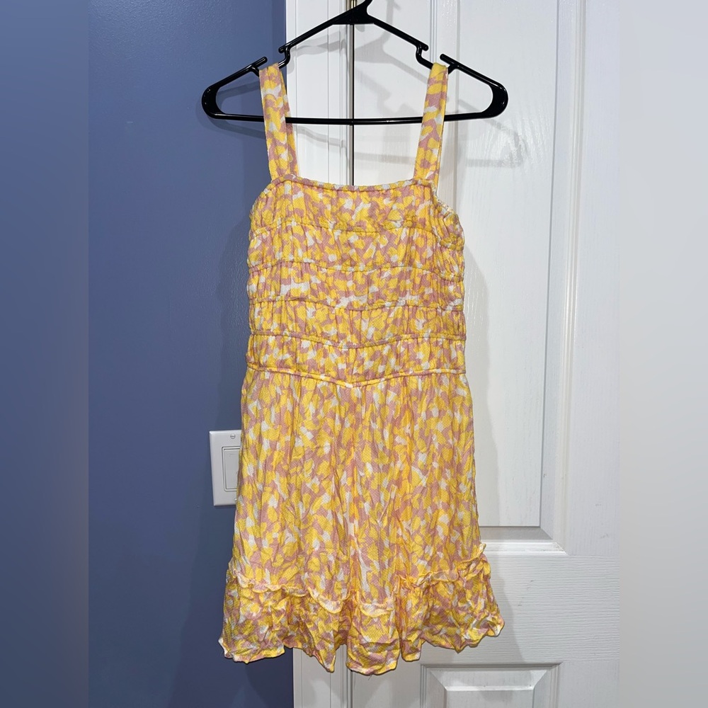 NWT Peach Love California Yellow, Mauve, and White Ruched Romper